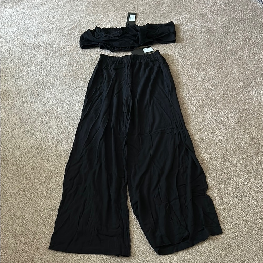 Black Swim Coverup with Flowing Palazzo Pants